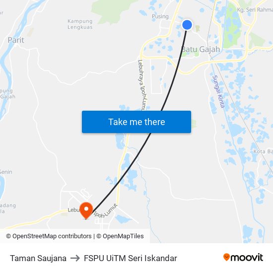 Taman Saujana to FSPU UiTM Seri Iskandar map