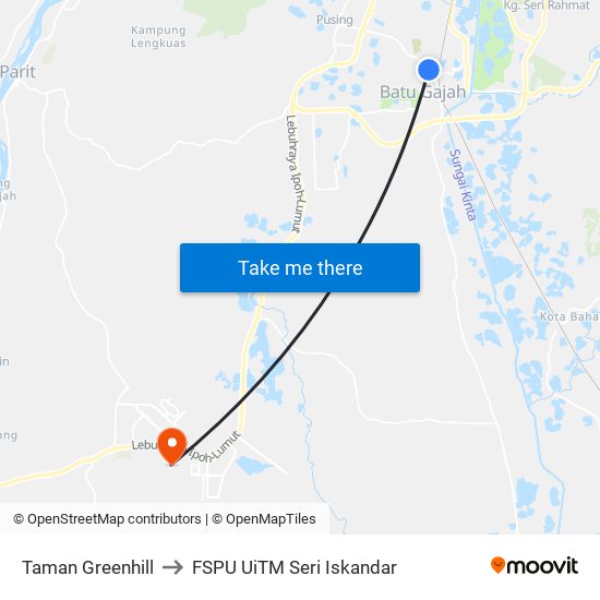 Taman Greenhill to FSPU UiTM Seri Iskandar map