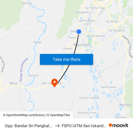 Opp. Bandar Sri Pengkalan to FSPU UiTM Seri Iskandar map