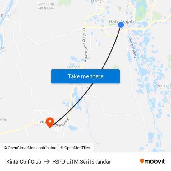 Kinta Golf Club to FSPU UiTM Seri Iskandar map