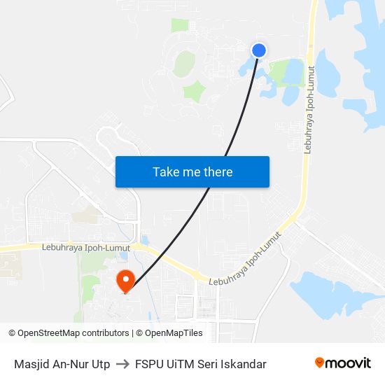 Masjid An-Nur Utp to FSPU UiTM Seri Iskandar map