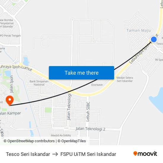 Tesco Seri Iskandar to FSPU UiTM Seri Iskandar map