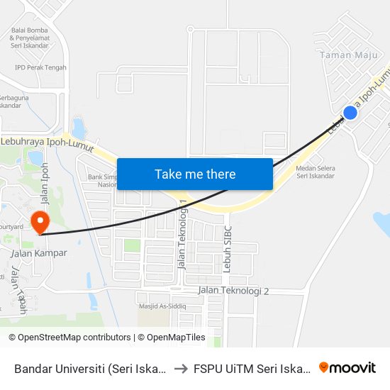 Bandar Universiti (Seri Iskandar) to FSPU UiTM Seri Iskandar map