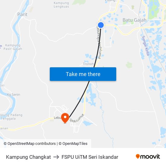 Kampung Changkat to FSPU UiTM Seri Iskandar map