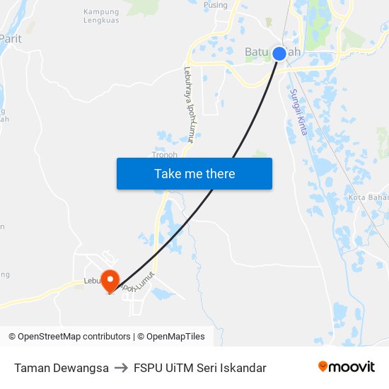 Taman Dewangsa to FSPU UiTM Seri Iskandar map