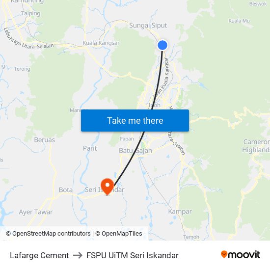 Lafarge Cement to FSPU UiTM Seri Iskandar map