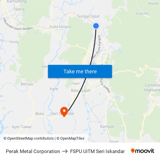 Perak Metal Corporation to FSPU UiTM Seri Iskandar map