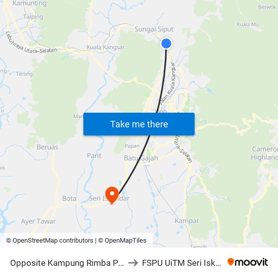 Opposite Kampung Rimba Panjang to FSPU UiTM Seri Iskandar map