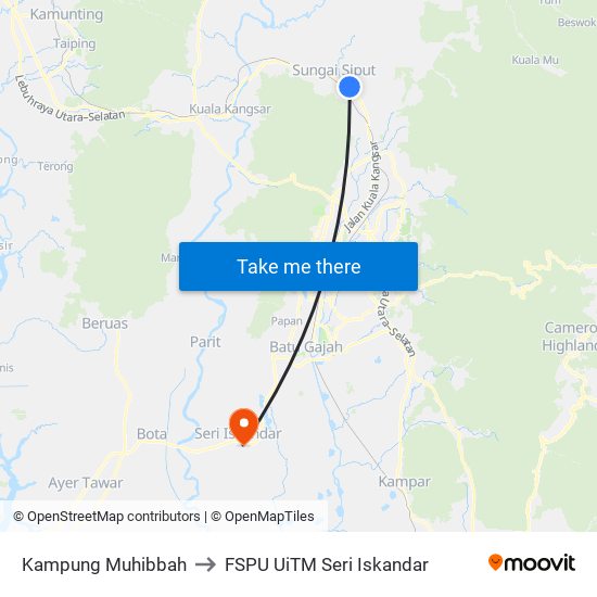 Kampung Muhibbah to FSPU UiTM Seri Iskandar map