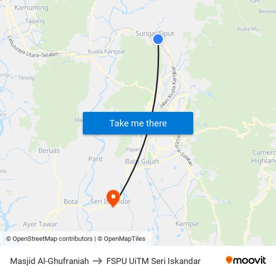 Masjid Al-Ghufraniah to FSPU UiTM Seri Iskandar map