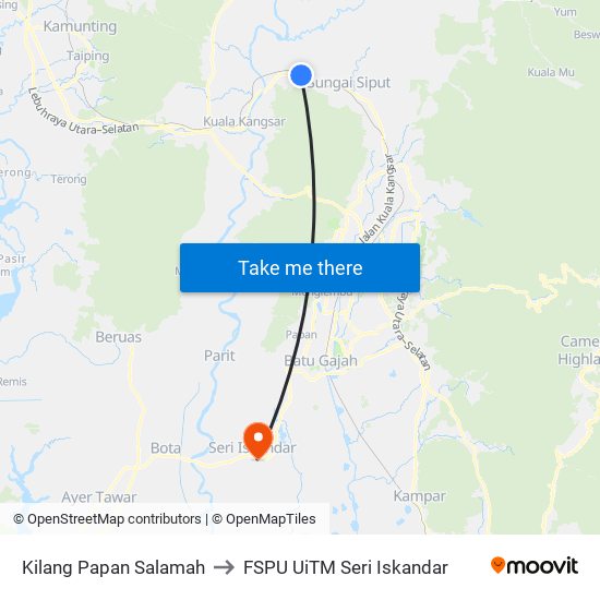 Kilang Papan Salamah to FSPU UiTM Seri Iskandar map