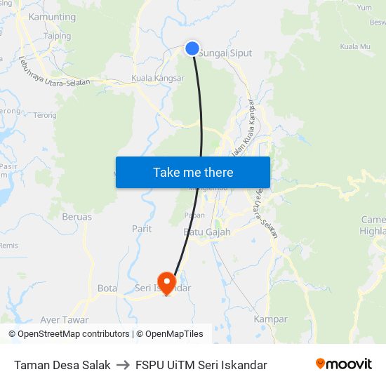 Taman Desa Salak to FSPU UiTM Seri Iskandar map