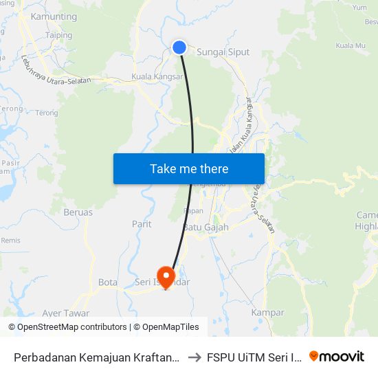 Perbadanan Kemajuan Kraftangan Malaysia to FSPU UiTM Seri Iskandar map
