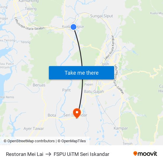 Restoran Mei Lai to FSPU UiTM Seri Iskandar map