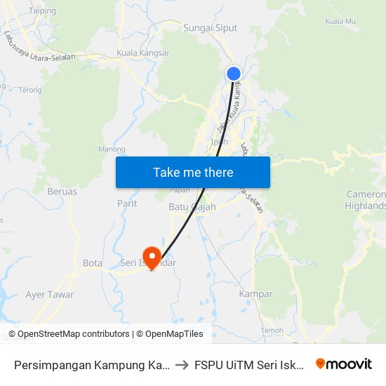 Persimpangan Kampung Kanthan to FSPU UiTM Seri Iskandar map