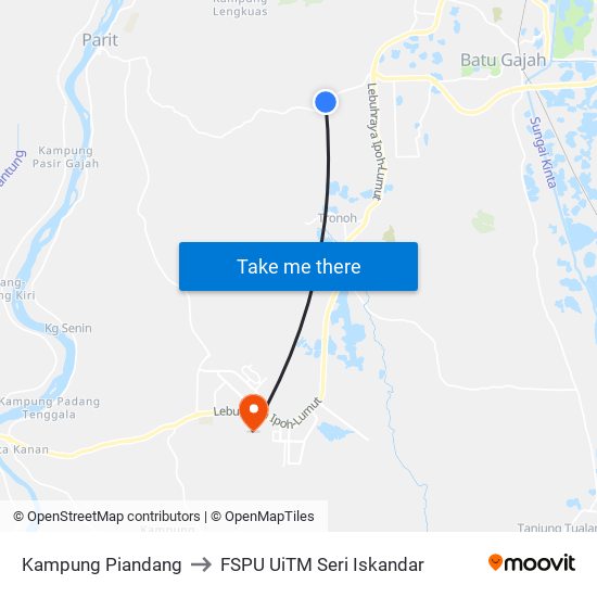 Kampung Piandang to FSPU UiTM Seri Iskandar map