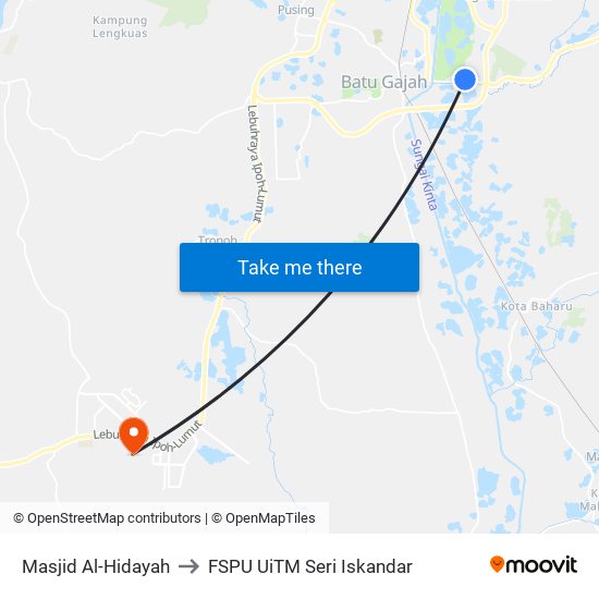 Masjid Al-Hidayah to FSPU UiTM Seri Iskandar map