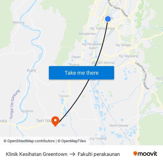 Klinik Kesihatan Greentown to Fakulti perakaunan map