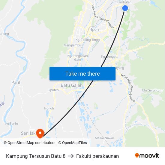 Kampung Tersusun Batu 8 to Fakulti perakaunan map