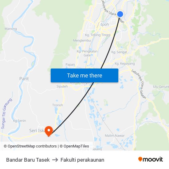 Bandar Baru Tasek to Fakulti perakaunan map