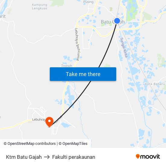 Ktm Batu Gajah to Fakulti perakaunan map