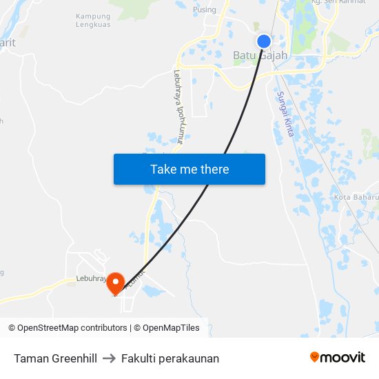 Taman Greenhill to Fakulti perakaunan map