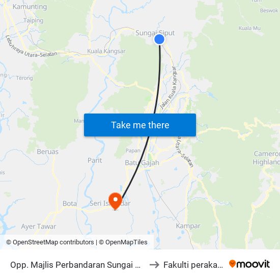 Opp. Majlis Perbandaran Sungai Siput (U) to Fakulti perakaunan map