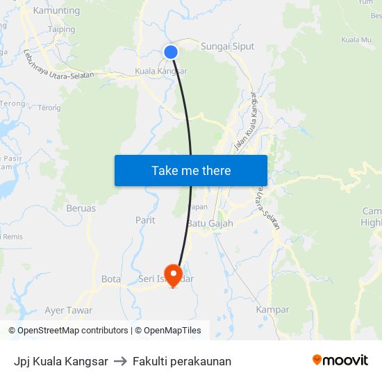 Jpj Kuala Kangsar to Fakulti perakaunan map