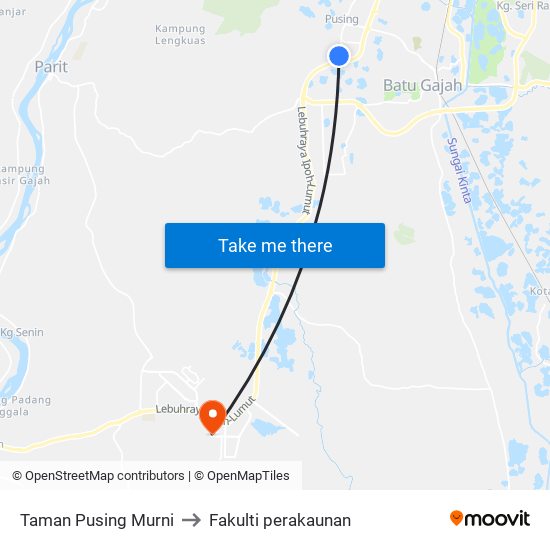 Taman Pusing Murni to Fakulti perakaunan map