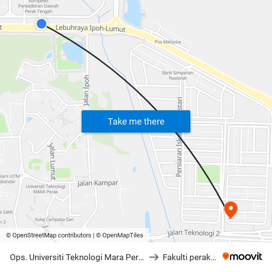 Ops. Universiti Teknologi Mara Perak Campus to Fakulti perakaunan map