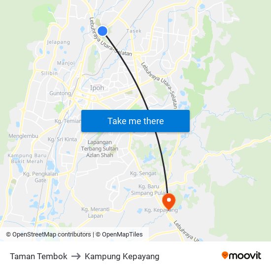 Taman Tembok to Kampung Kepayang map