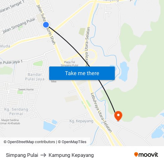 Simpang Pulai to Kampung Kepayang map