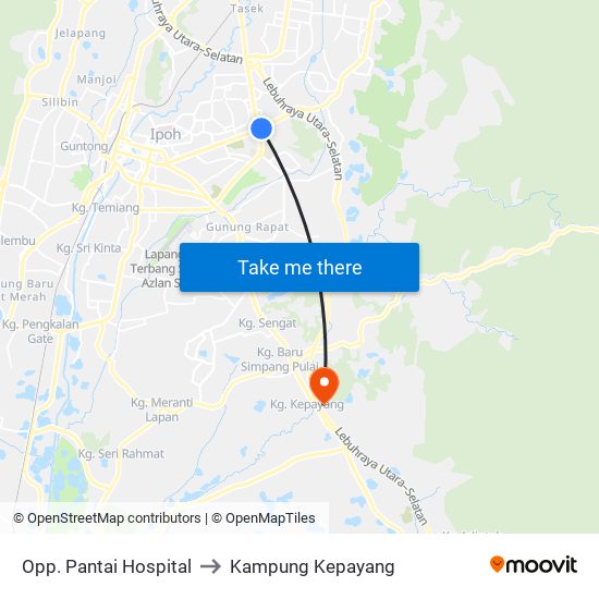 Opp. Pantai Hospital to Kampung Kepayang map