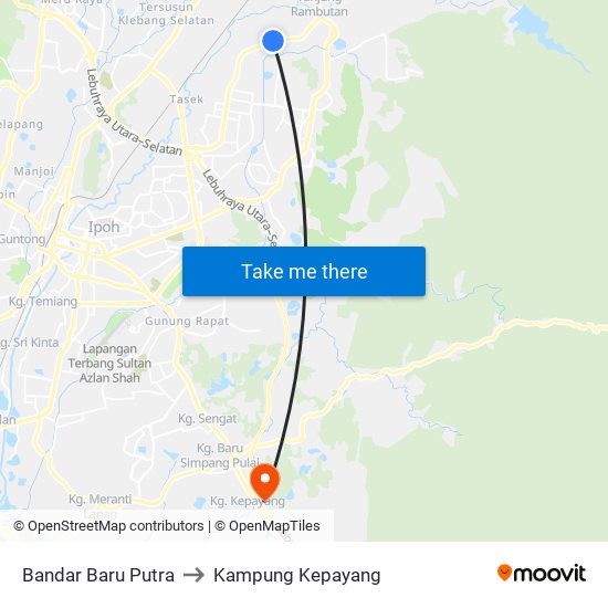 Bandar Baru Putra to Kampung Kepayang map