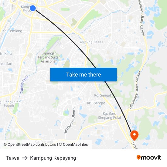 Taiwa to Kampung Kepayang map