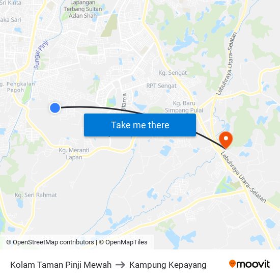 Kolam Taman Pinji Mewah to Kampung Kepayang map