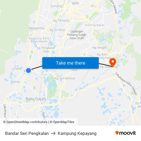 Bandar Seri Pengkalan to Kampung Kepayang map