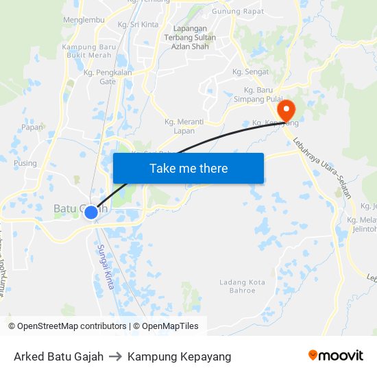 Arked Batu Gajah to Kampung Kepayang map