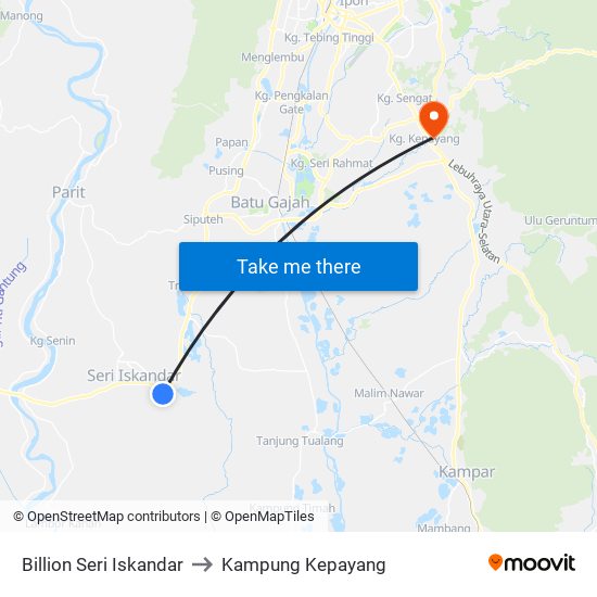 Billion Seri Iskandar to Kampung Kepayang map