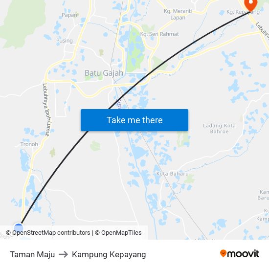 Taman Maju to Kampung Kepayang map