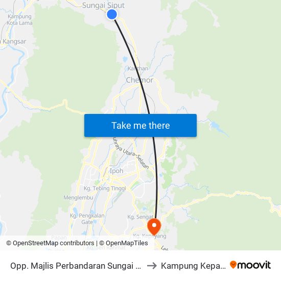 Opp. Majlis Perbandaran Sungai Siput (U) to Kampung Kepayang map