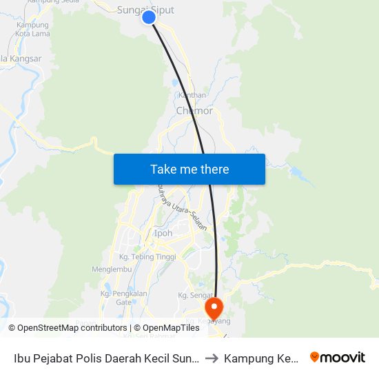 Ibu Pejabat Polis Daerah Kecil Sungai Siput (U) to Kampung Kepayang map