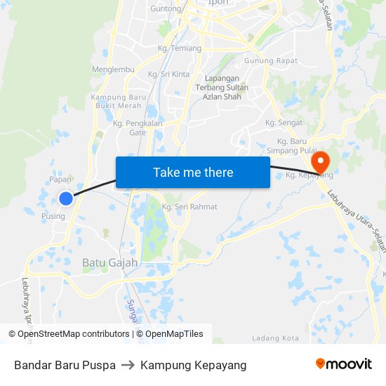 Bandar Baru Puspa to Kampung Kepayang map