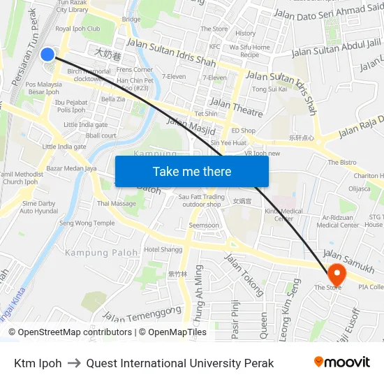 Ktm Ipoh to Quest International University Perak map