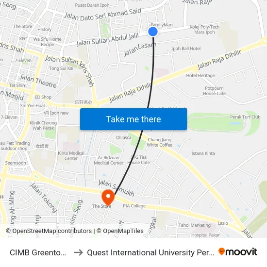 CIMB Greentown to Quest International University Perak map