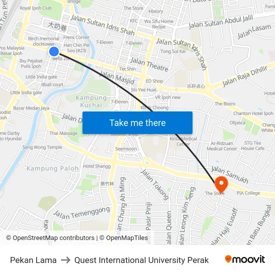 Pekan Lama to Quest International University Perak map
