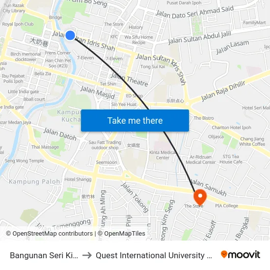 Bangunan Seri Kinta to Quest International University Perak map