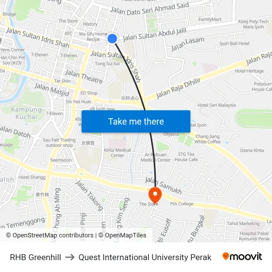 RHB Greenhill to Quest International University Perak map