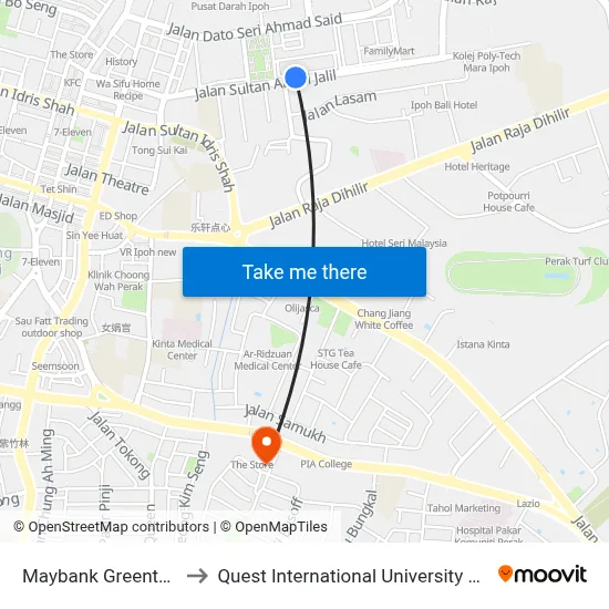 Maybank Greentown to Quest International University Perak map