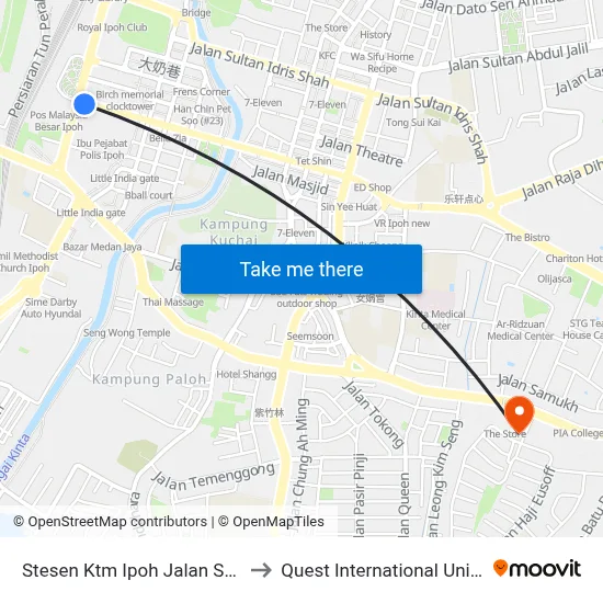 Stesen Ktm Ipoh Jalan Sultan Iskandar to Quest International University Perak map